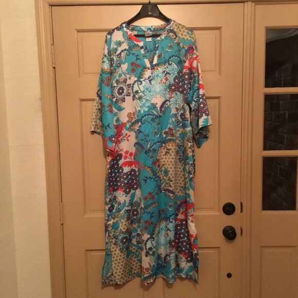 Vintage Natori Vibrant Dynasty Floral Caftan Dress - Picture 2 of 7